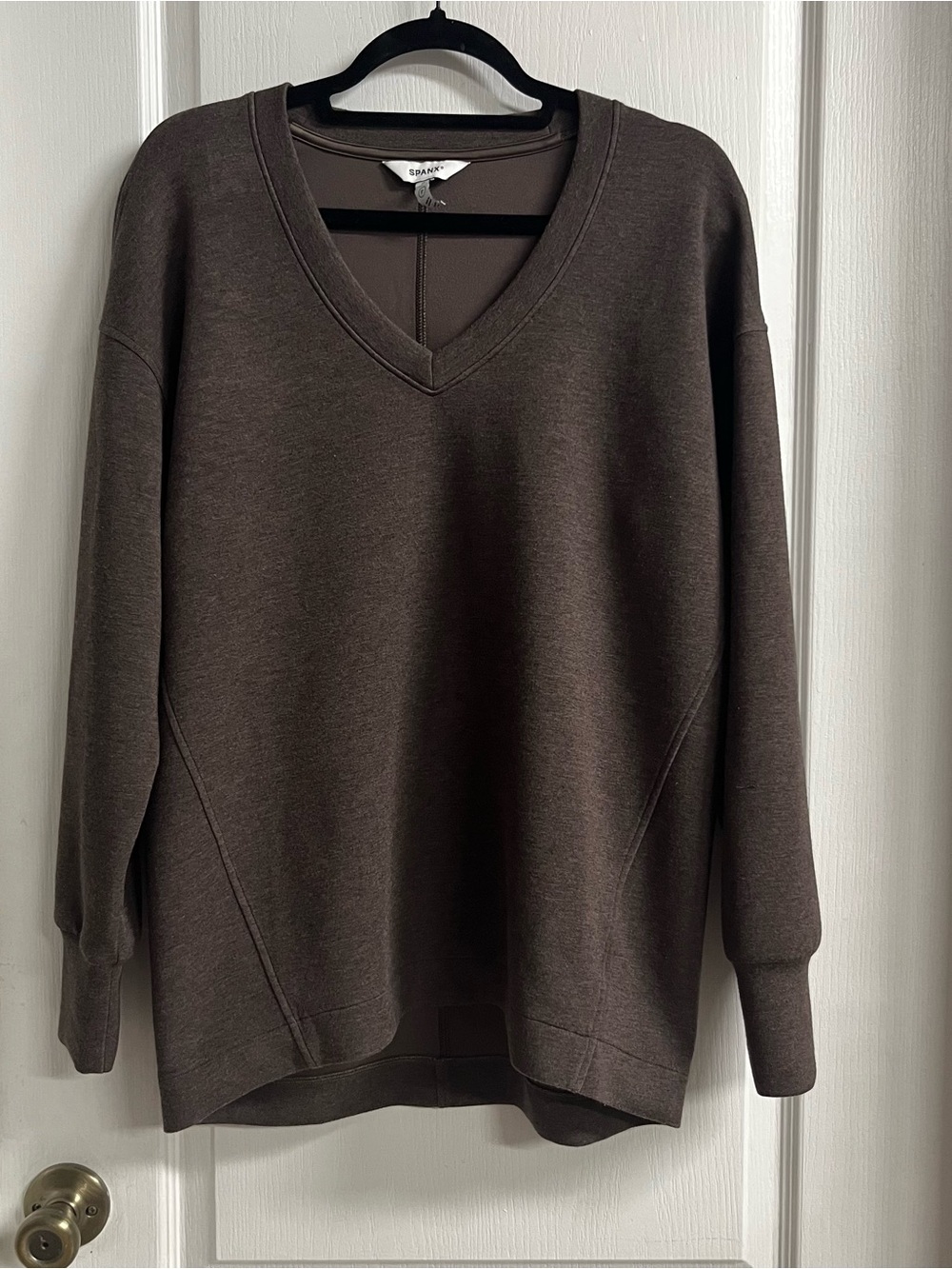 SPANX V-Neck Oversized Sweatshirt in Dark Brown